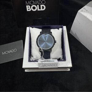 Movado Bold Blue Dial Mesh Bracelet Watch Men’s Swiss Quartz Full Set 40mm